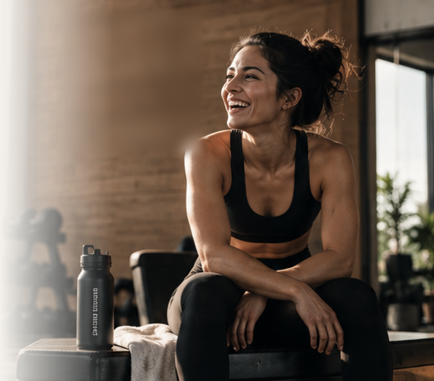 A lifter resting between sets, seated on a bench in the training room.